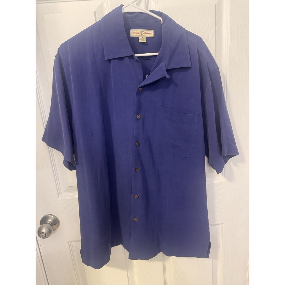 Tommy Bahama Men's M 100% Silk Shirt Jet Airplane Embroidered Navy Beachy